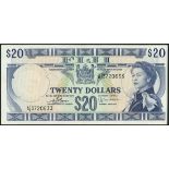 (x) Central Monetary Authority of Fiji, $20, ND (1974-), serial number A/3720633, blue and green,