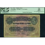 East African Currency Board, 100 shillings, 1 January 1933, serial number A/4 77163, navy blue on