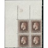 New Zealand1915-33 King George V IssuesPlate Numbers3d. chocolate, "Cowan" paper, a top left