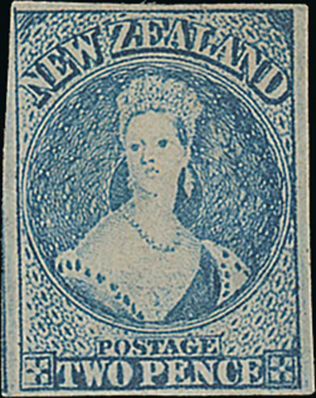 New Zealand1862-64 Watermark Large StarImperforate2d. pale blue (worn) with mainly good to large