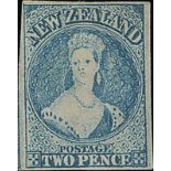 New Zealand1862-64 Watermark Large StarImperforate2d. pale blue (worn) with mainly good to large