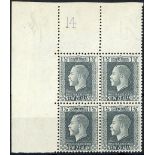 New Zealand1915-33 King George V IssuesPlate Numbers1½d. grey-slate, "Cowan" paper, a top left