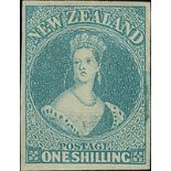 New Zealand1857-63 No Watermark, Imperforate1/- blue-green with large margins, unused without gum;