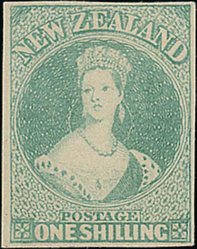 New Zealand1857-63 No Watermark, Imperforate1/- dull emerald-green with good to large margins,