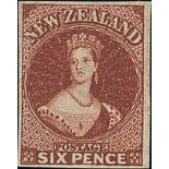 New Zealand1864 Watermark "NZ"Imperforate6d. red-brown with good to large margins, unused with large