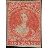 New Zealand1864 Watermark "NZ"Imperforate1d. carmine-vermilion with good to large margins, unused