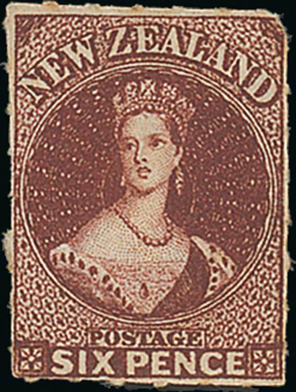 New Zealand1862-64 Watermark Large StarRouletted 7 at Auckland6d. red-brown with roulettes or traces