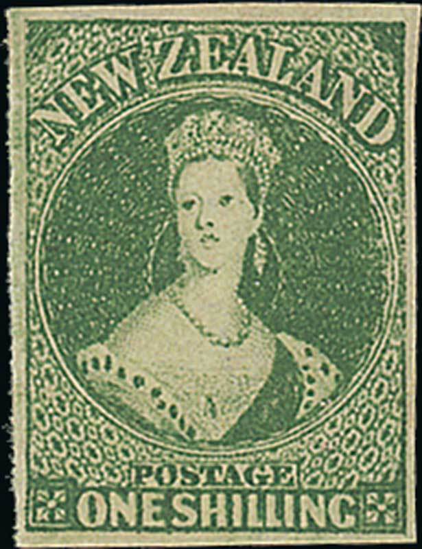 New Zealand1862-64 Watermark Large StarImperforate1/- deep green with large to very large margins, a