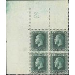 New Zealand1915-33 King George V IssuesPlate Numbers4½d. deep green, "Cowan" paper, a top left