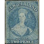 New Zealand1862-64 Watermark Large StarImperforate2d. blue (very worn) with good to large margins on