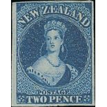 New Zealand1862-64 Watermark Large StarImperforate2d. deep bright blue with good to large margins,