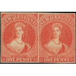 New Zealand1862-64 Watermark Large StarImperforate1d. orange-vermilion horizontal pair with good