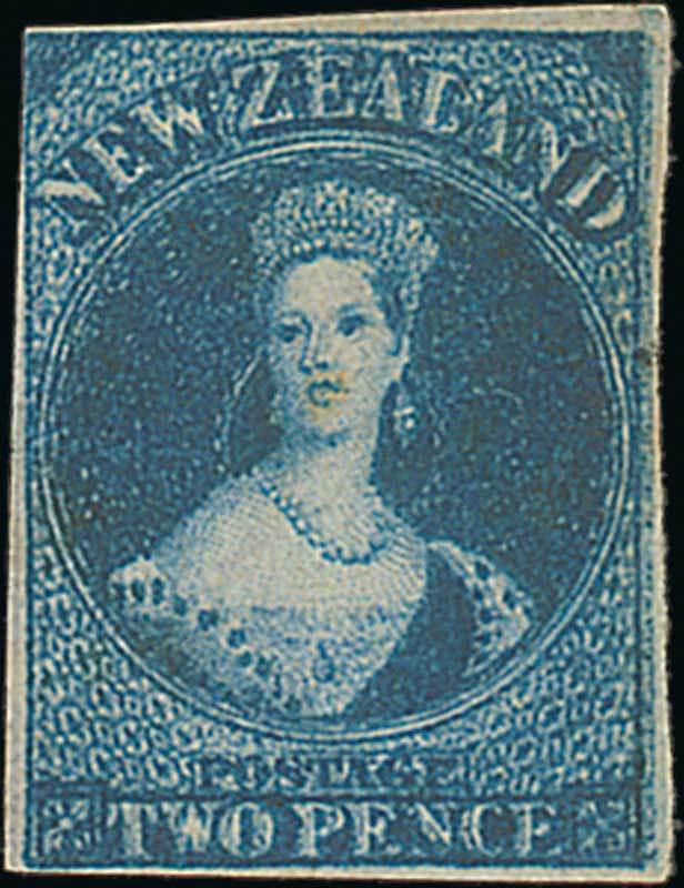 New Zealand1862-64 Watermark Large StarImperforate2d. deep bright blue with good to large margins