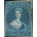 New Zealand1862-64 Watermark Large StarImperforate2d. deep bright blue with good to large margins