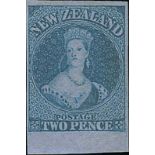 New Zealand1855-58 Blue Paper, No Watermark, Imperforate2d. blue with small to large margins on