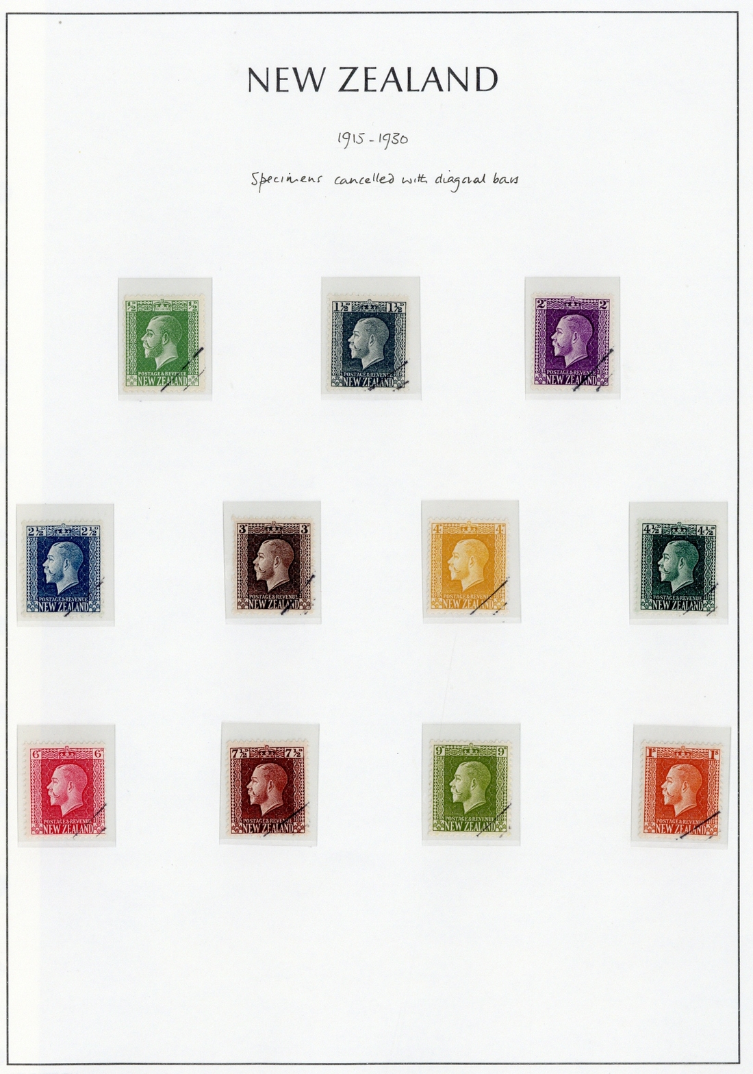New Zealand1915-33 King George V IssuesSpecimen and Presentation Stamps½d., 1½d., 2d., 2½d., 3d.,