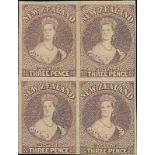 New Zealand1862-64 Watermark Large StarImperforate3d. brown-lilac block of four with close to