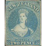 New Zealand1857-63 No Watermark, Imperforate2d. blue with good margins, unused without gum, fine.