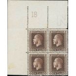 New Zealand1915-33 King George V IssuesPlate Numbers3d. chocolate, "Cowan" paper, a top left