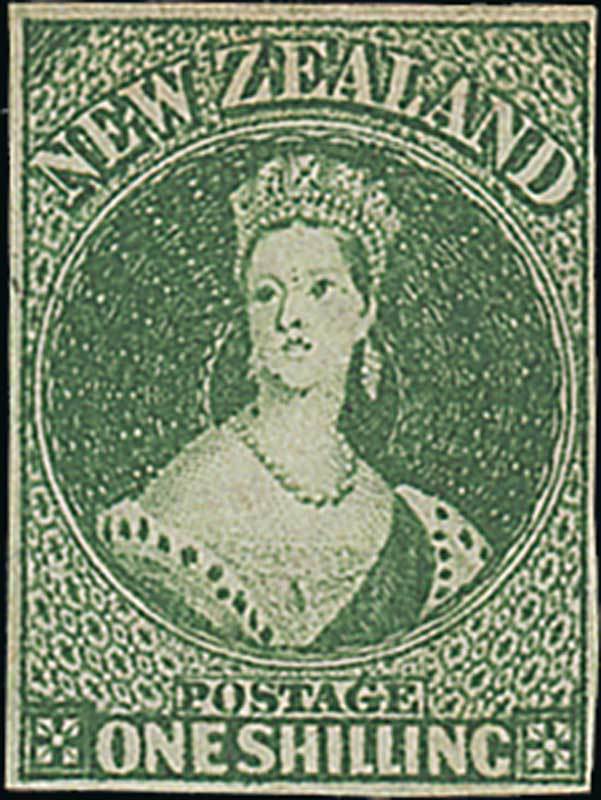 New Zealand1862-64 Watermark Large StarImperforate1/- green with small to large margins, unused with