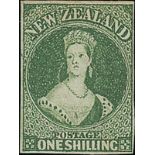 New Zealand1862-64 Watermark Large StarImperforate1/- green with small to large margins, unused with