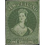 New Zealand1862-63 Pelure Paper, No WatermarkImperforate1/- deep green with good margins, unused