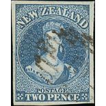 New Zealand1857-63 No Watermark, Imperforate2d. bright blue on soft paper, large margins all