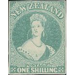 New Zealand1857-63 No Watermark, Imperforate1/- dull emerald-green with small to good margins,