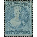 New Zealand1864 Watermark "NZ"Perf. 13 (line) at Dunedin2d. pale blue (Plate I worn), unused with