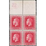 New Zealand1915-33 King George V IssuesPlate Numbers6d. carmine, "Cowan" paper, perf. 14x13¼, a