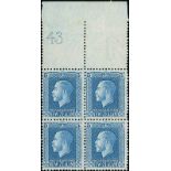 New Zealand1915-33 King George V IssuesPlate Numbers5d. light blue, "Cowan" paper, perf 14x4¼, a top