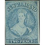 New Zealand1864 Watermark "NZ"Imperforate2d. pale blue (Plate I worn) with mainly good to large