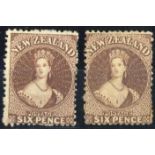 New Zealand1864-71 Watermark Large Star, Perf. 12½ at Auckland6d. deep red-brown and 6d. red-