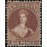 New Zealand1864 Watermark "NZ"Perf. 12½ (comb) at Auckland6d. red-brown, unused with large part