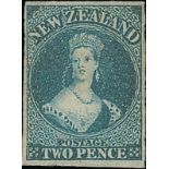 New Zealand1855-57 Watermark Large Star, Imperforate2d. dull blue on blued paper with good to