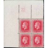 New Zealand1915-33 King George V IssuesPlate Numbers6d. carmine, "Cowan" paper, perf 14x13¼, a top