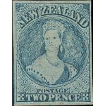 New Zealand1864 Watermark "NZ"Imperforate2d. pale blue (Plate I, worn) with good to large margins,