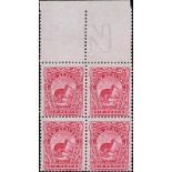 New Zealand1898-1908 Pictorial IssuesIssued Stamps1907-08 "Cowan" paper, perf 14x13 6d. pink block