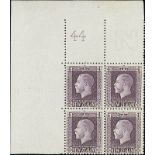 New Zealand1915-33 King George V IssuesPlate Numbers4d. purple, "Cowan" paper, perf 14x14¼, a top