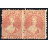 New Zealand1864-71 Watermark Large Star, Perf. 12½ at Auckland1d. carmine-vermilion horizontal pair,