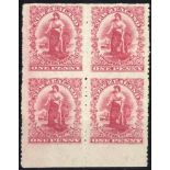 New Zealand1901-08 1d. Universal1902 (Apr.) "Cowan" paper, perf 14 1d. carmine marginal block of