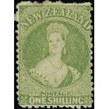New Zealand1864-71 Watermark Large Star, Perf. 12½ at Auckland1/- yellow-green, unused with large