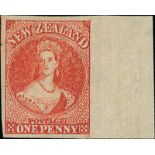 New Zealand1862-64 Watermark Large StarImperforate1d. carmine-vermilion with large sheet margin at