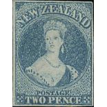 New Zealand1862-64 Watermark Large StarImperforate2d. slate-blue with small to good margins,