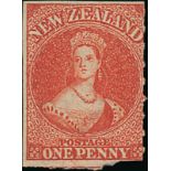 New Zealand1864 Watermark "NZ"Rouletted 7 at Auckland1d. orange-vermilion showing roulettes at right