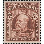 New Zealand1909-16 King Edward VII IssueIssued Stamps1909-16 perf 14x14½ 5d. brown with watermark