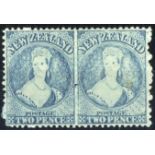 New Zealand1864-71 Watermark Large Star, Perf. 12½ at Auckland2d. blue (Plate II) horizontal pair,