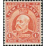 New Zealand1909-16 King Edward VII IssueIssued Stamps1909-16 perf 14x14½ 1/- vermilion with