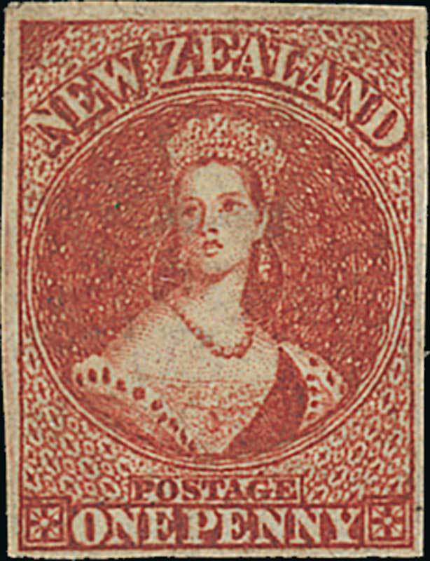 New Zealand1855-57 Watermark Large Star, Imperforate1d. dull carmine on white paper with small to