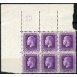 New Zealand1915-33 King George V IssuesPlate Numbers4d. bright violet, "Cowan" paper, a top left